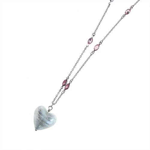 Julie Martick's Silver Murano Heart & Pink CZ Necklace