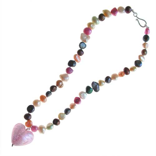 Julie Martick's Ice Cream Pearl & Sugar Pink Heart Necklace 